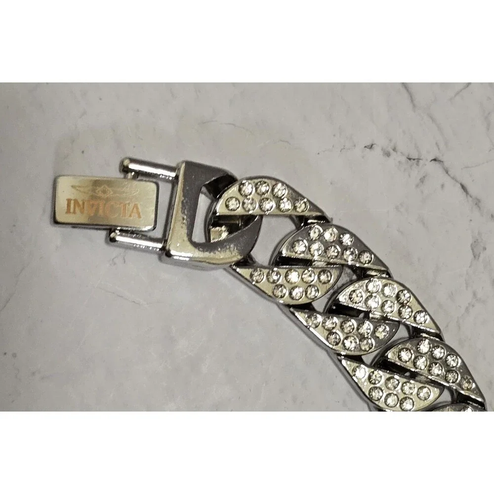 Cuban Invicta Elements Men's Iced Out Cuban Chain Bracelet Silver 80859 New